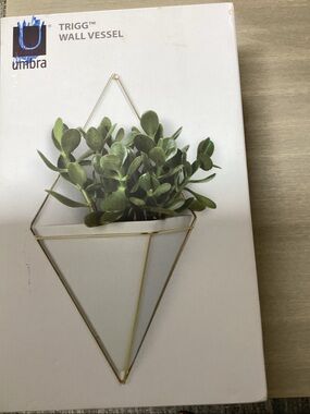 Large Umbra Trigg wall vessel Indoor Wall Planter Decor Gold and White